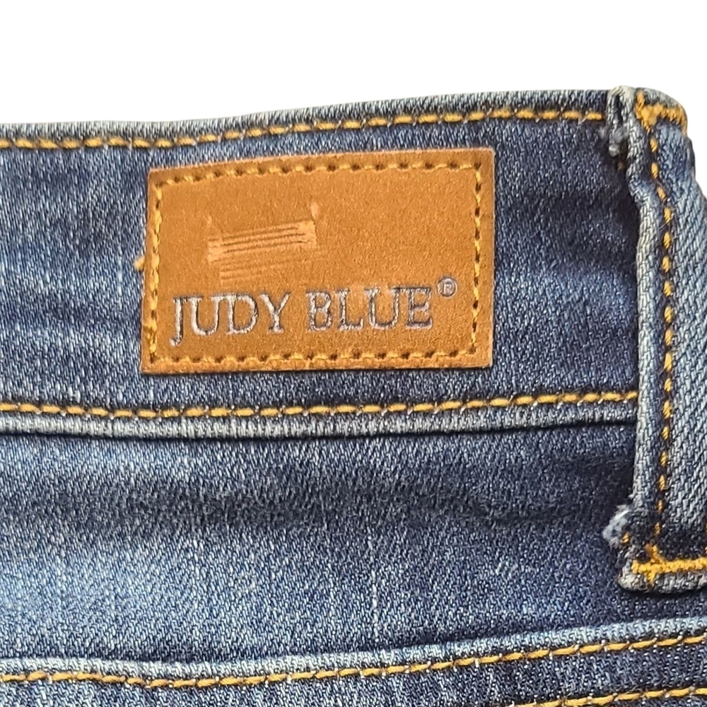 Judy Blue Leopard Patch Skinny Jeans 11/30 Dark Wash Distressed Stretch - Picture 10 of 14